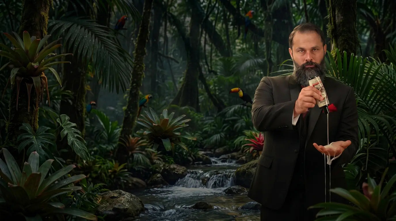 Bearded gentleman in a lush rainforest