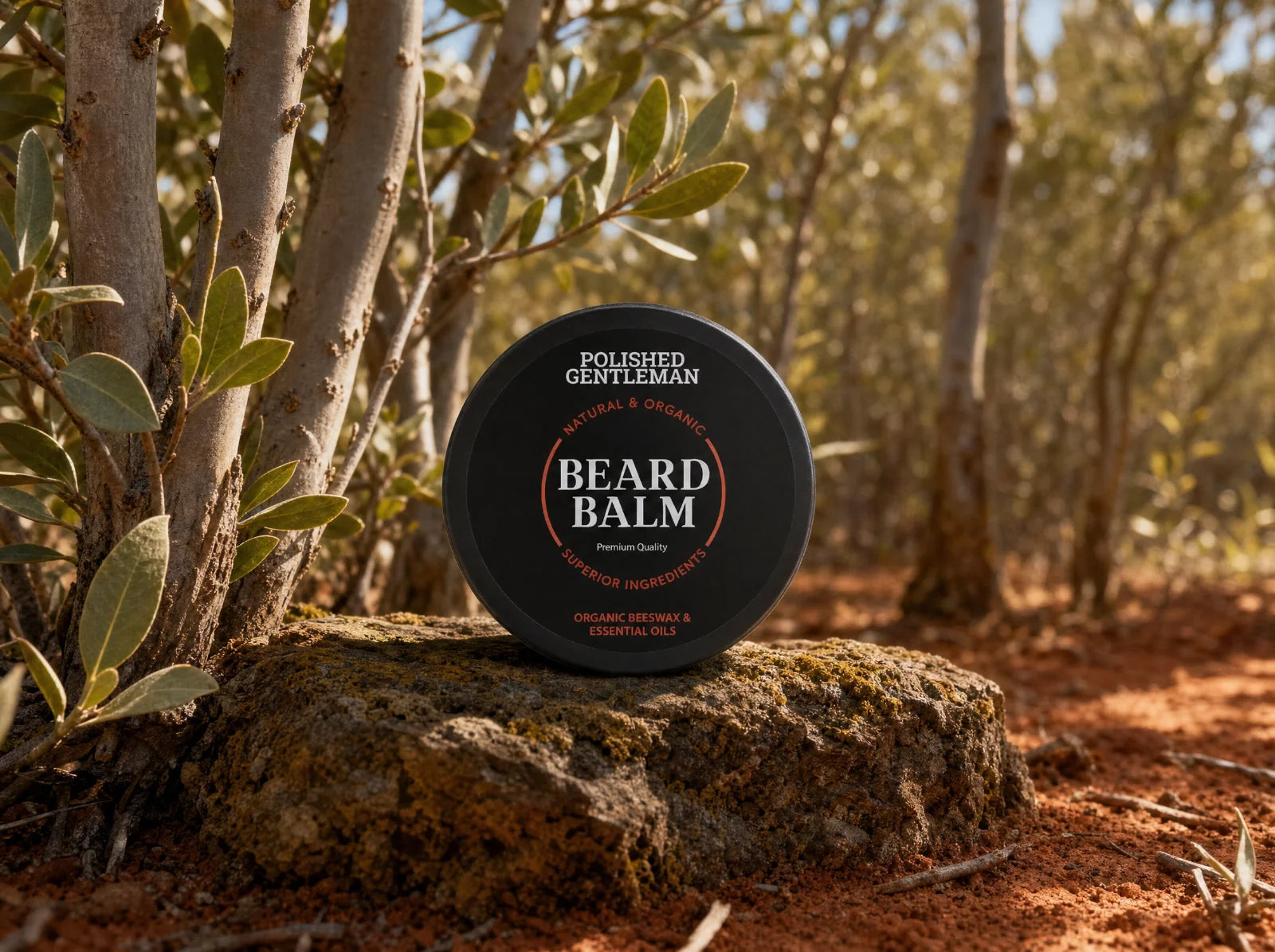 Polished Gentleman Beard Balm in the Australian outback