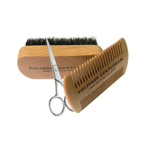 Beard Grooming Kit with Brush, Scissors, and Comb - Polished Gentleman